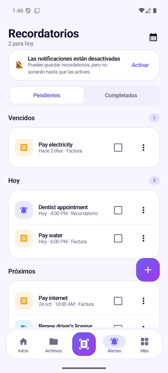 Recordatorios programados