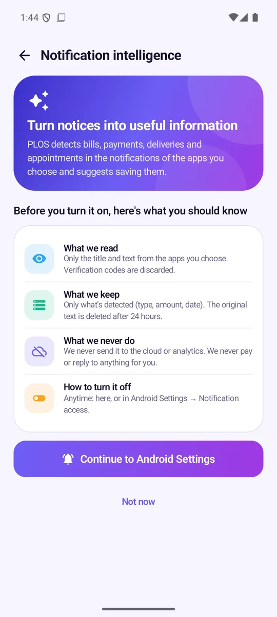 Notification intelligence with per-app control